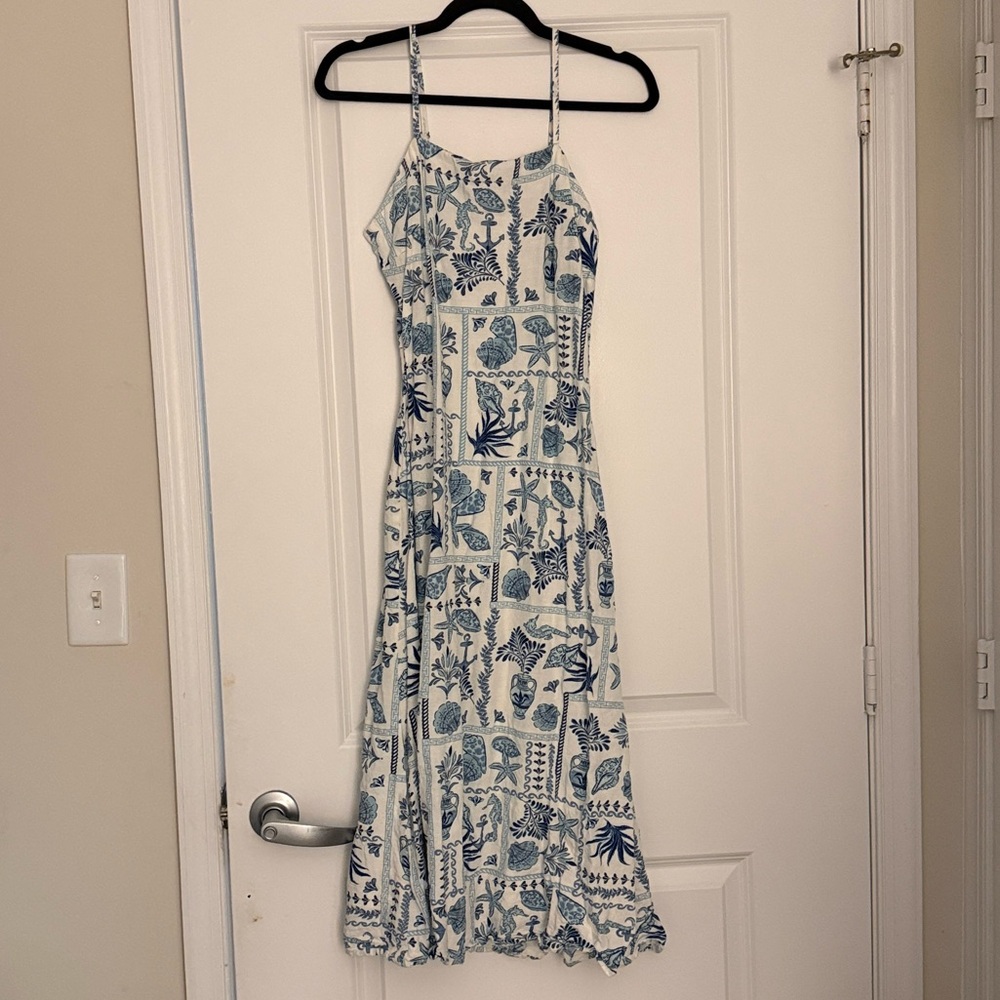 Japna Blue and White Botanical Midi Dress